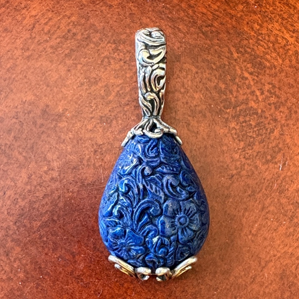 Blue Lapis carved Floral Teardrop Pendant
